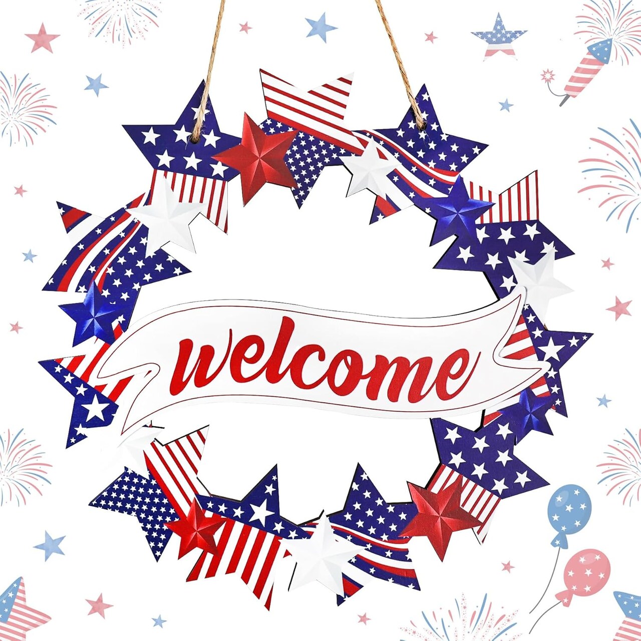 4th of July Door Sign Decor Patriotic Wooden Hanging Sign Independence Day